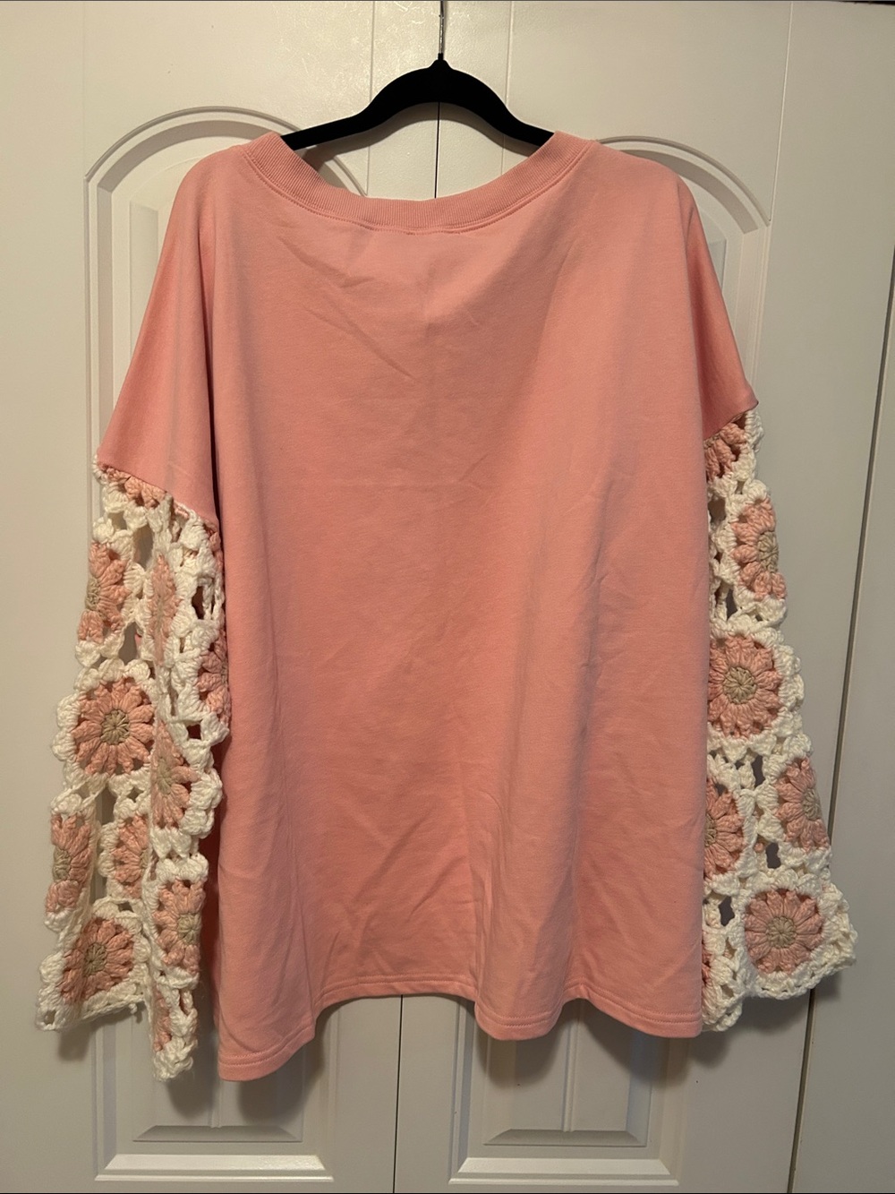 BiBi Blush Pullover with Crochet Floral Sleeves - Picture 3 of 4